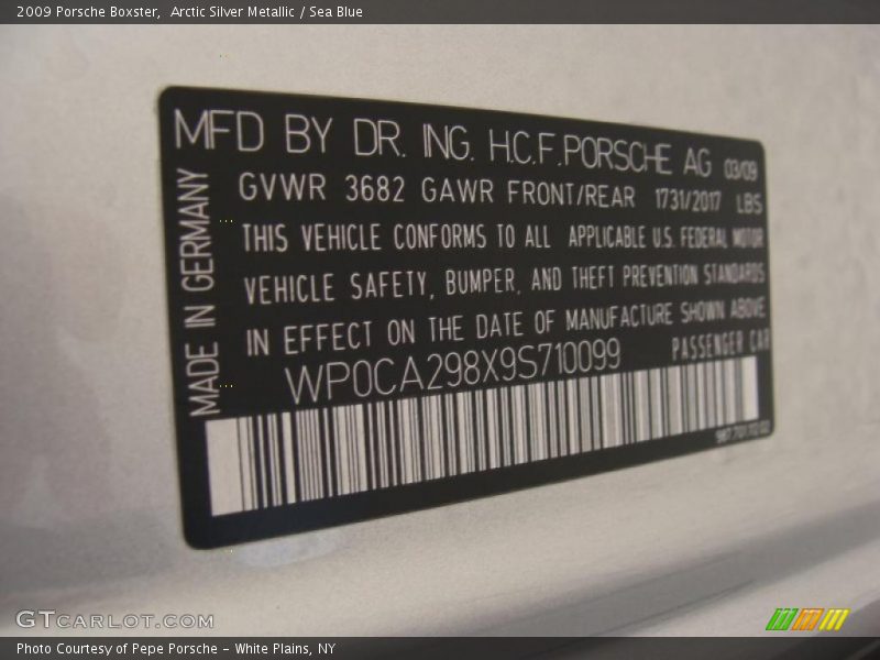 Info Tag of 2009 Boxster 