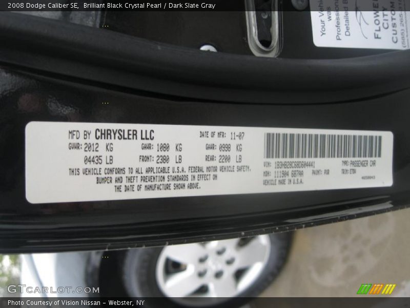 Brilliant Black Crystal Pearl / Dark Slate Gray 2008 Dodge Caliber SE