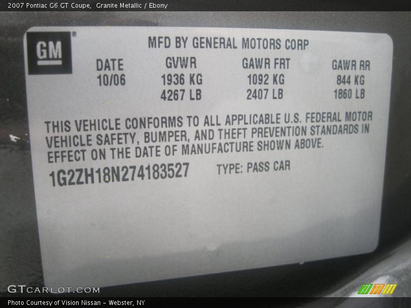 Granite Metallic / Ebony 2007 Pontiac G6 GT Coupe