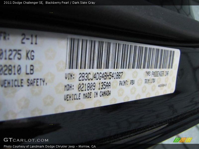 2011 Challenger SE Blackberry Pearl Color Code PBV