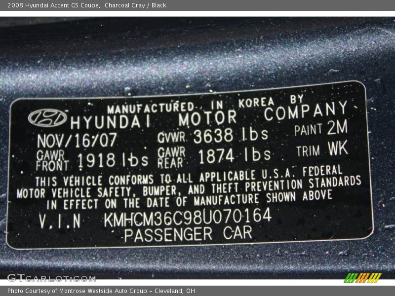 Charcoal Gray / Black 2008 Hyundai Accent GS Coupe