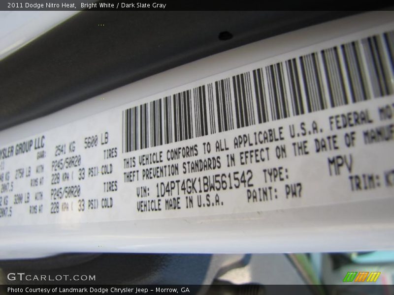Bright White / Dark Slate Gray 2011 Dodge Nitro Heat