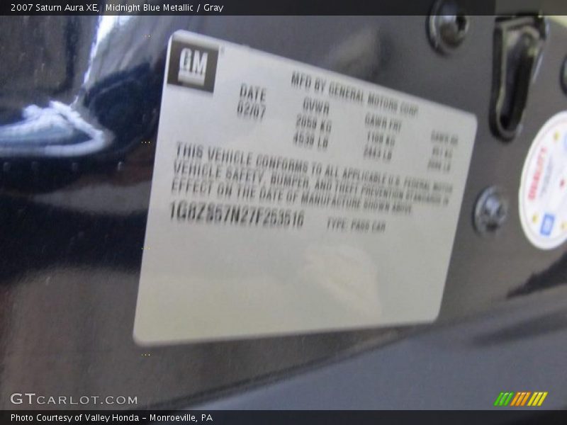 Midnight Blue Metallic / Gray 2007 Saturn Aura XE