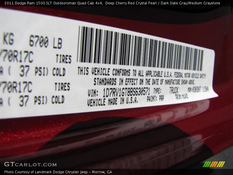 Deep Cherry Red Crystal Pearl / Dark Slate Gray/Medium Graystone 2011 Dodge Ram 1500 SLT Outdoorsman Quad Cab 4x4