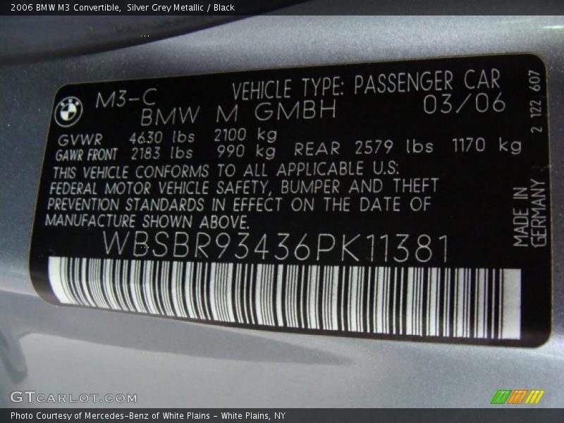Silver Grey Metallic / Black 2006 BMW M3 Convertible