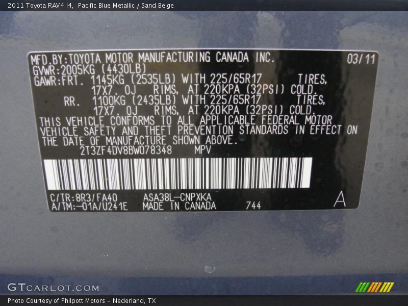 Pacific Blue Metallic / Sand Beige 2011 Toyota RAV4 I4