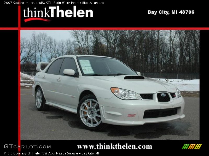 Satin White Pearl / Blue Alcantara 2007 Subaru Impreza WRX STi