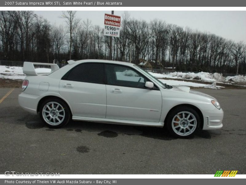 Satin White Pearl / Blue Alcantara 2007 Subaru Impreza WRX STi