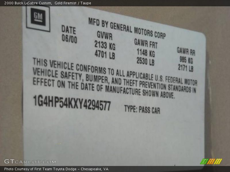 Gold Firemist / Taupe 2000 Buick LeSabre Custom