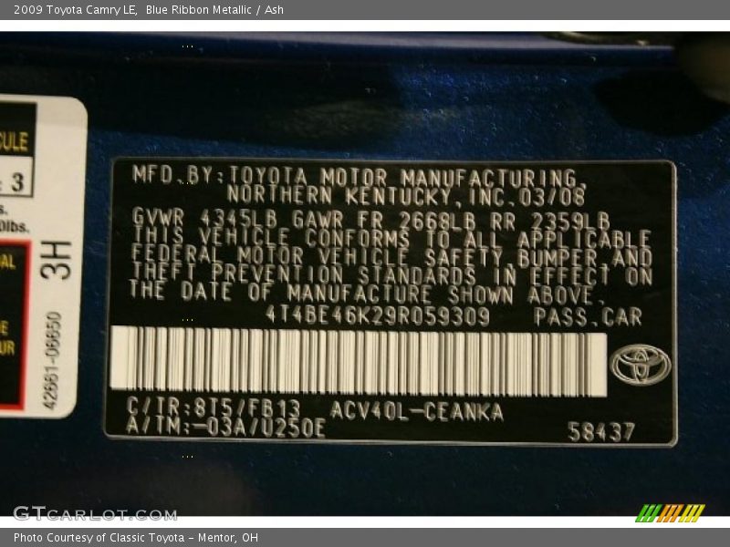 Blue Ribbon Metallic / Ash 2009 Toyota Camry LE