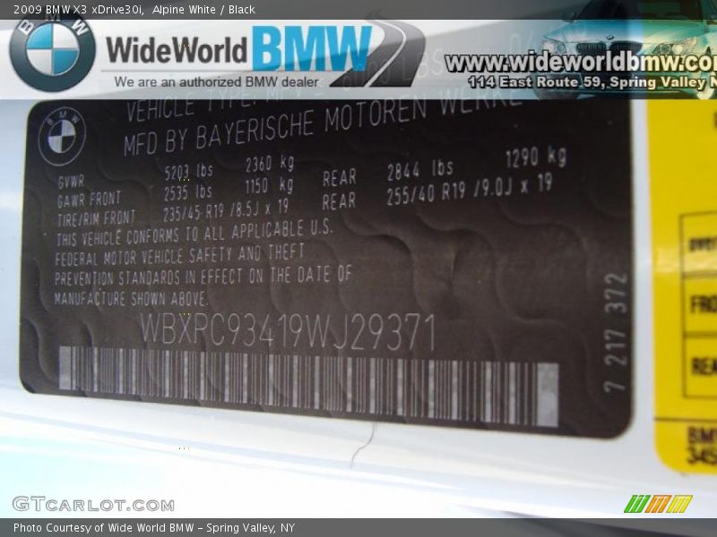 Alpine White / Black 2009 BMW X3 xDrive30i