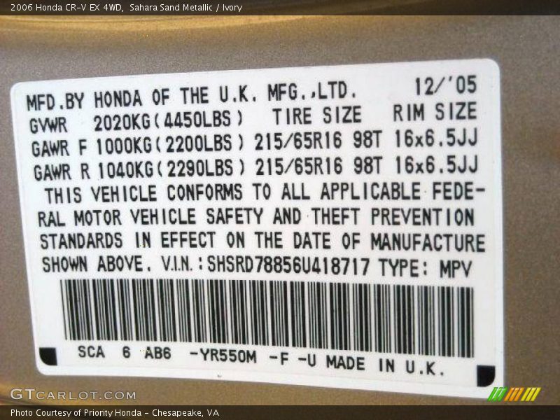 Sahara Sand Metallic / Ivory 2006 Honda CR-V EX 4WD