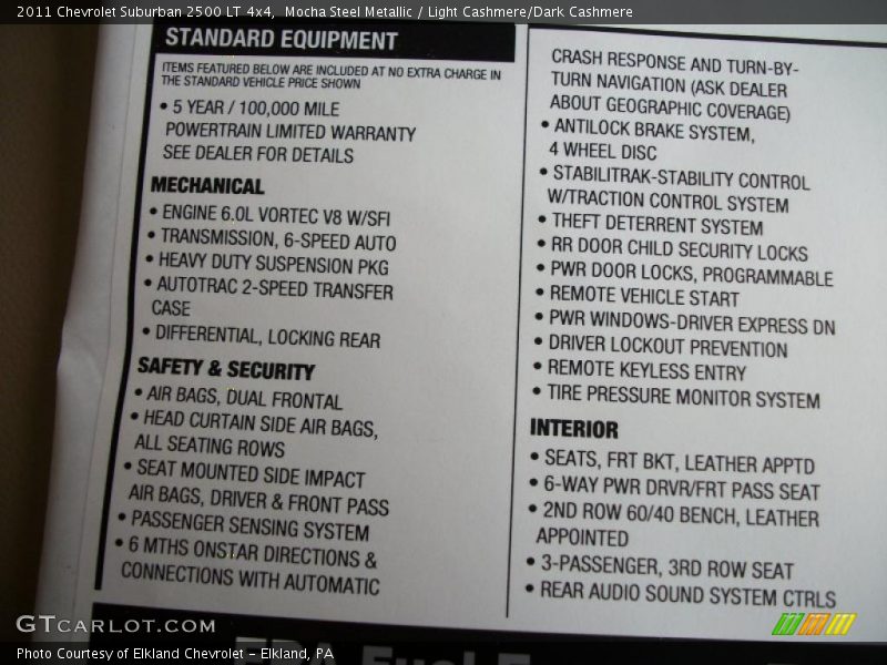  2011 Suburban 2500 LT 4x4 Window Sticker