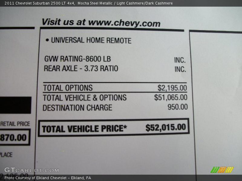 Mocha Steel Metallic / Light Cashmere/Dark Cashmere 2011 Chevrolet Suburban 2500 LT 4x4