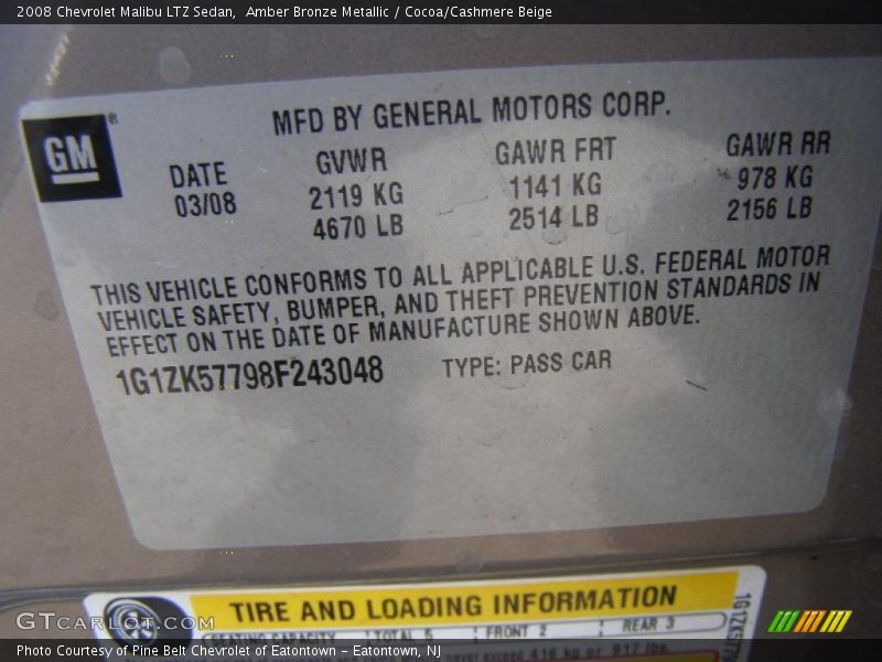 Amber Bronze Metallic / Cocoa/Cashmere Beige 2008 Chevrolet Malibu LTZ Sedan