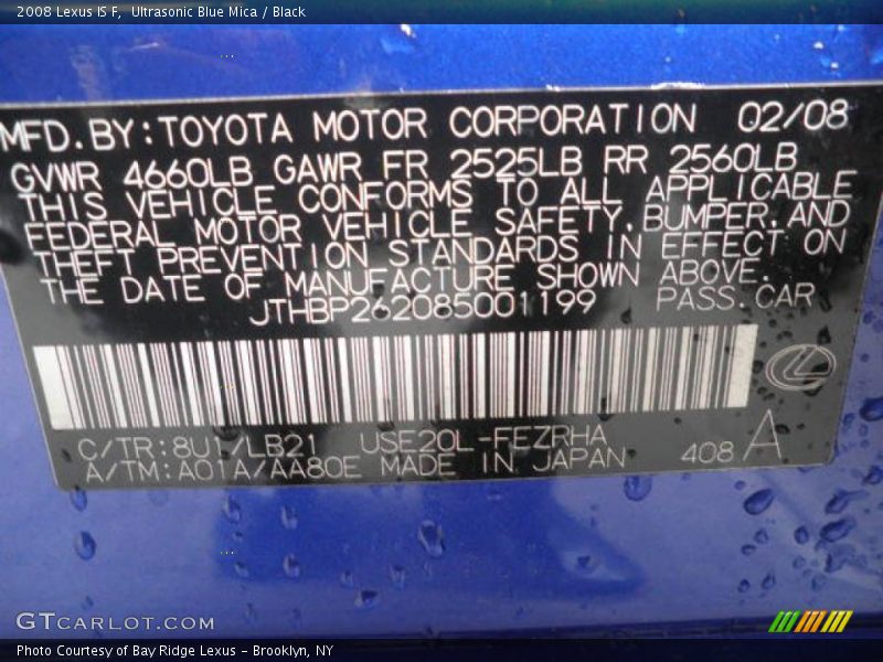 Ultrasonic Blue Mica / Black 2008 Lexus IS F