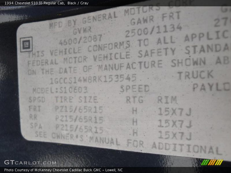 Black / Gray 1994 Chevrolet S10 SS Regular Cab