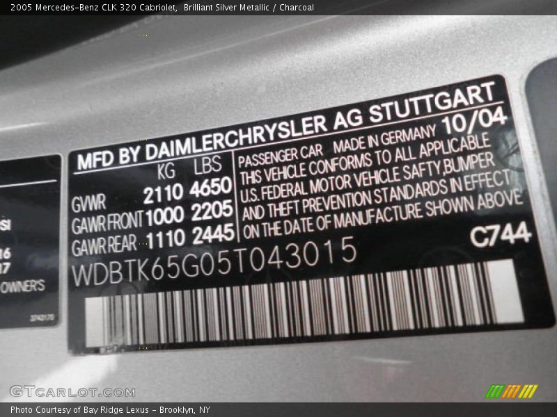 Brilliant Silver Metallic / Charcoal 2005 Mercedes-Benz CLK 320 Cabriolet