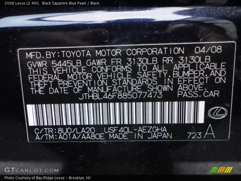 Black Sapphire Blue Pearl / Black 2008 Lexus LS 460