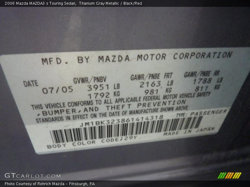 Titanium Gray Metallic / Black/Red 2006 Mazda MAZDA3 s Touring Sedan