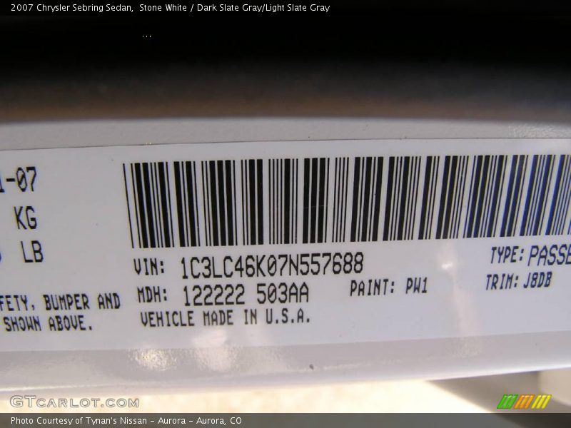 Stone White / Dark Slate Gray/Light Slate Gray 2007 Chrysler Sebring Sedan