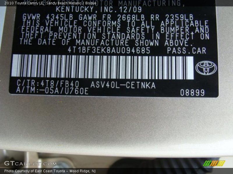 Sandy Beach Metallic / Bisque 2010 Toyota Camry LE
