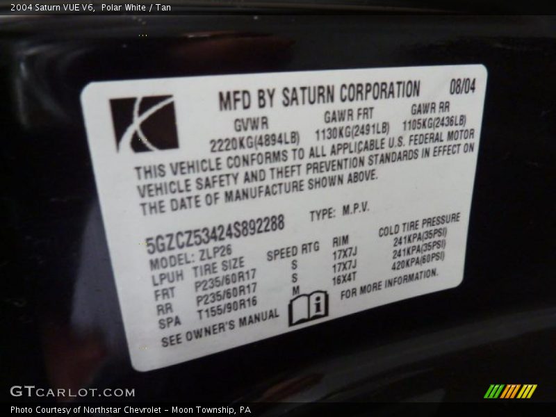 Polar White / Tan 2004 Saturn VUE V6