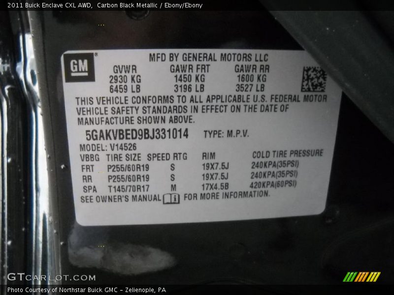 Carbon Black Metallic / Ebony/Ebony 2011 Buick Enclave CXL AWD