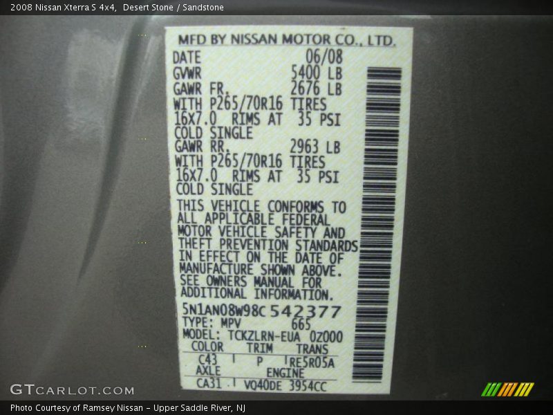 Desert Stone / Sandstone 2008 Nissan Xterra S 4x4