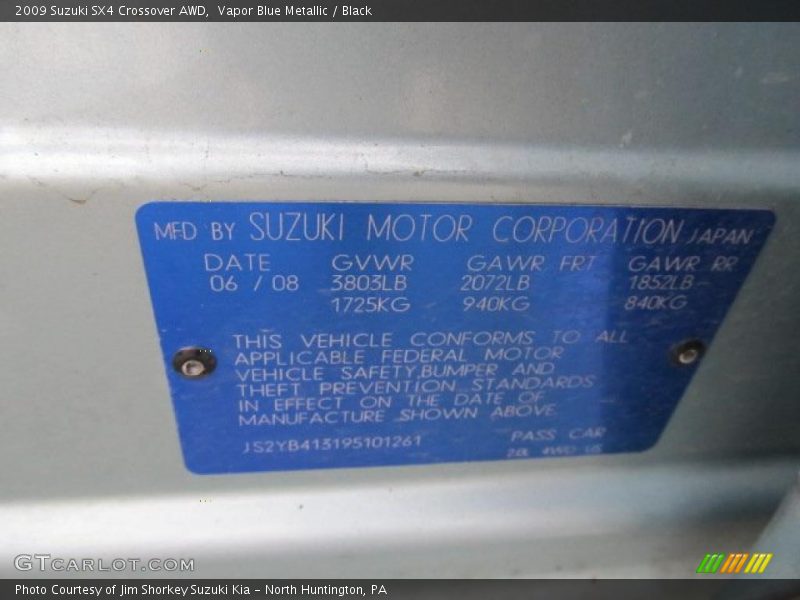 Vapor Blue Metallic / Black 2009 Suzuki SX4 Crossover AWD