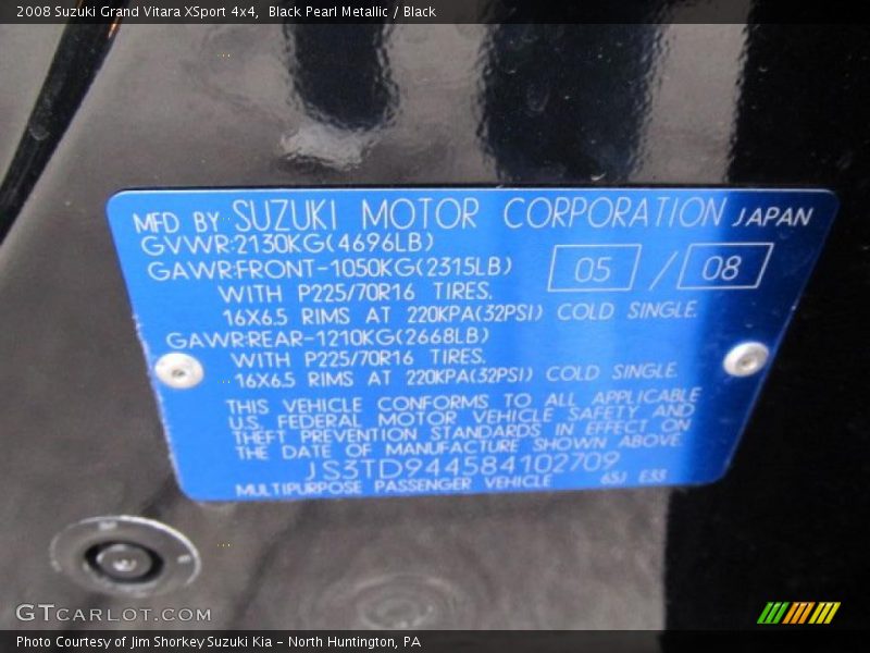 Black Pearl Metallic / Black 2008 Suzuki Grand Vitara XSport 4x4