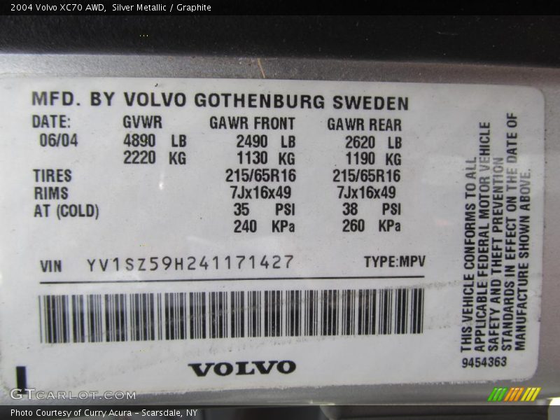 Silver Metallic / Graphite 2004 Volvo XC70 AWD