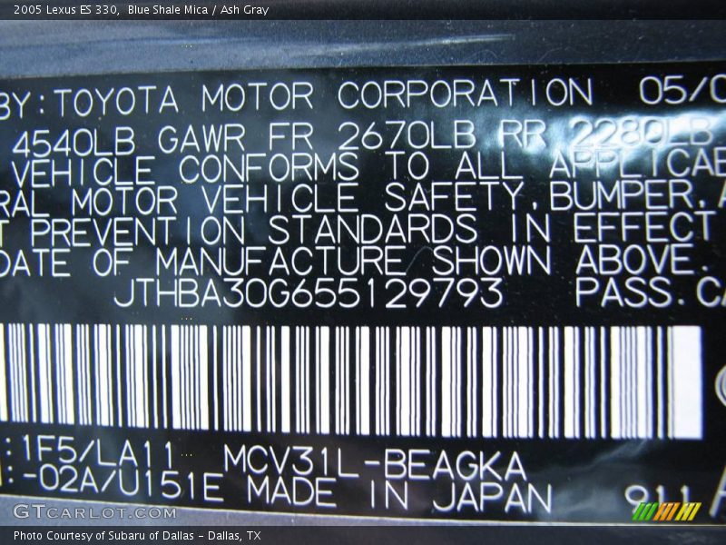 Blue Shale Mica / Ash Gray 2005 Lexus ES 330