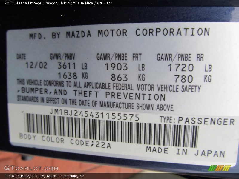 Midnight Blue Mica / Off Black 2003 Mazda Protege 5 Wagon