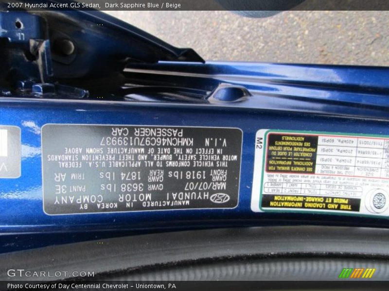 Dark Sapphire Blue / Beige 2007 Hyundai Accent GLS Sedan