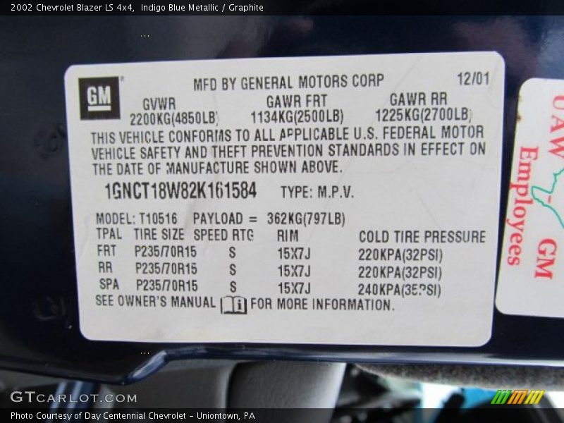 Indigo Blue Metallic / Graphite 2002 Chevrolet Blazer LS 4x4