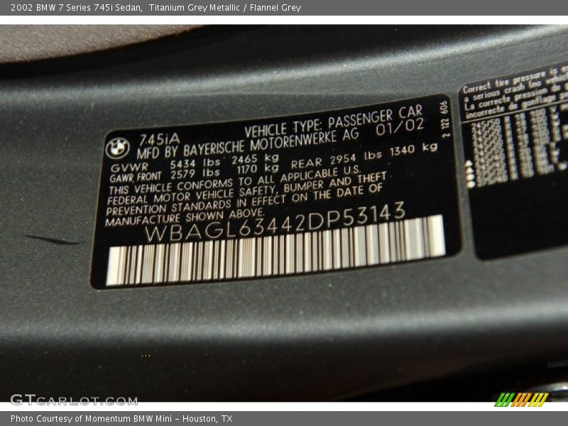 Titanium Grey Metallic / Flannel Grey 2002 BMW 7 Series 745i Sedan