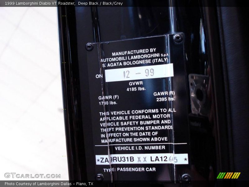 Deep Black / Black/Grey 1999 Lamborghini Diablo VT Roadster