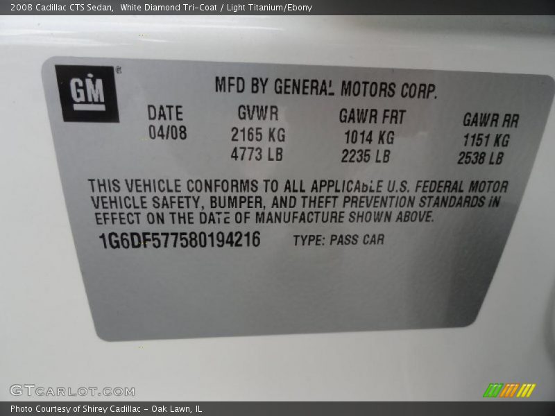 White Diamond Tri-Coat / Light Titanium/Ebony 2008 Cadillac CTS Sedan