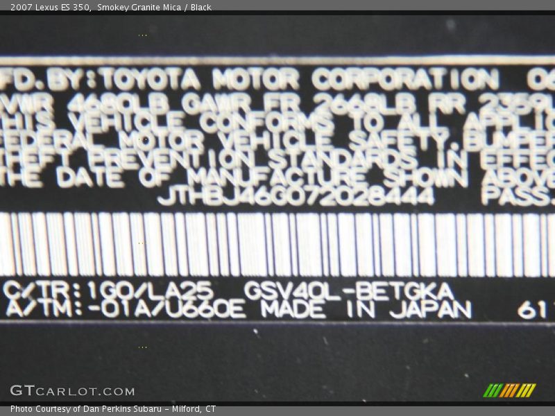 Smokey Granite Mica / Black 2007 Lexus ES 350