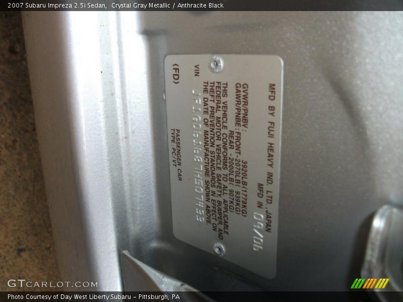 Crystal Gray Metallic / Anthracite Black 2007 Subaru Impreza 2.5i Sedan
