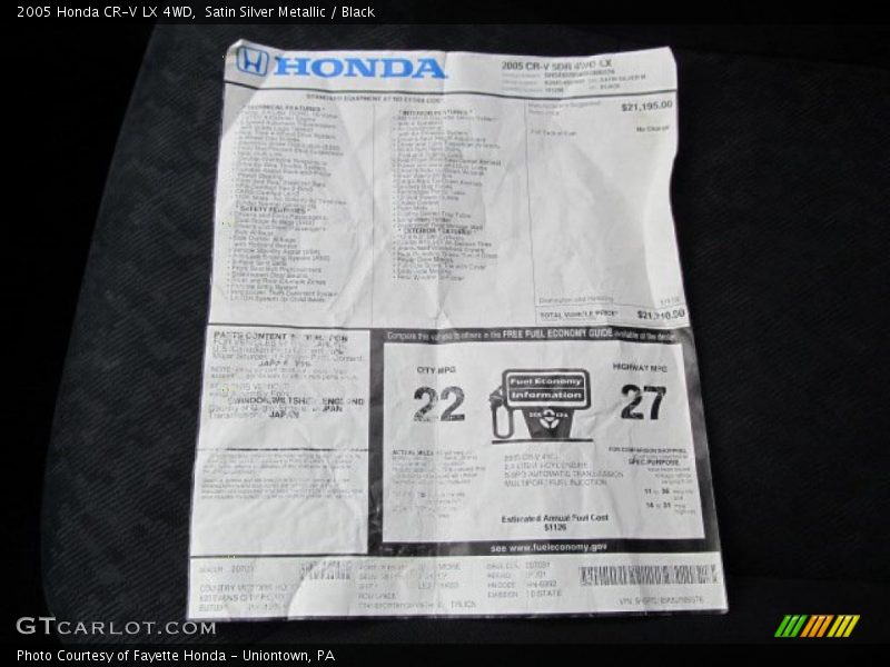  2005 CR-V LX 4WD Window Sticker