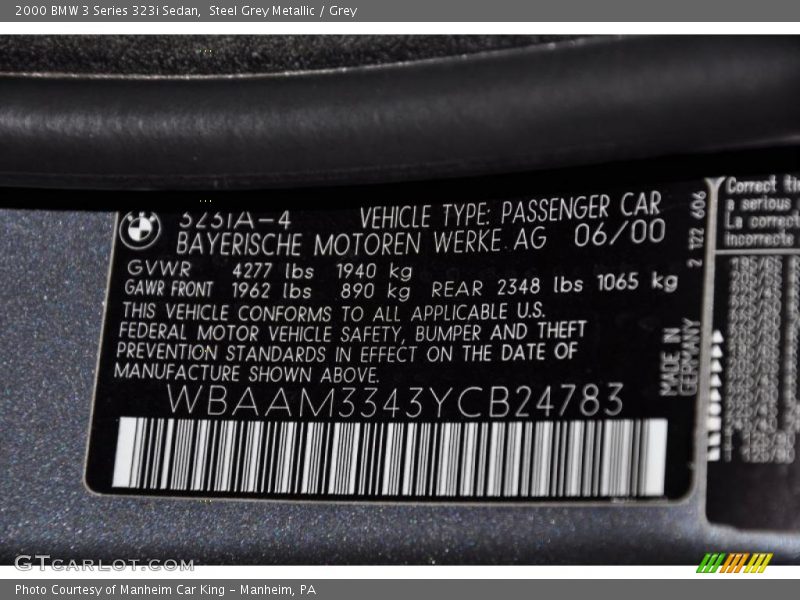 Steel Grey Metallic / Grey 2000 BMW 3 Series 323i Sedan