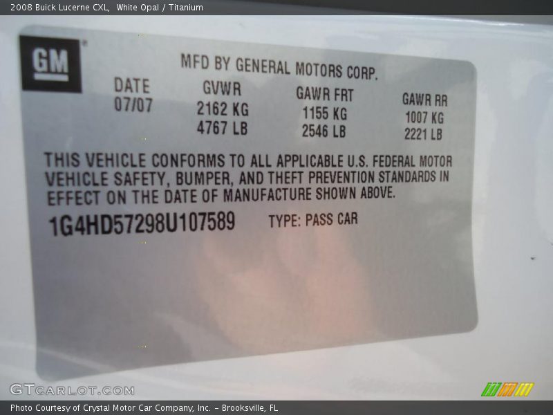 White Opal / Titanium 2008 Buick Lucerne CXL
