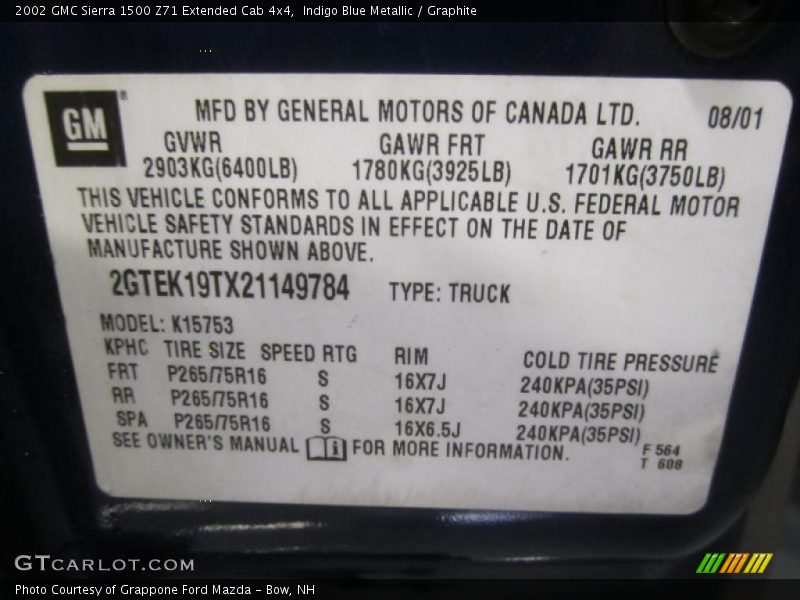 Indigo Blue Metallic / Graphite 2002 GMC Sierra 1500 Z71 Extended Cab 4x4