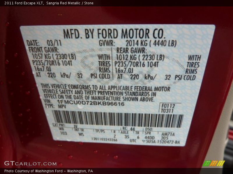 Sangria Red Metallic / Stone 2011 Ford Escape XLT