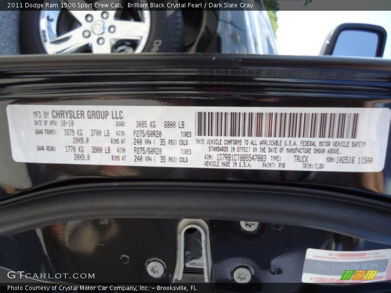 Brilliant Black Crystal Pearl / Dark Slate Gray 2011 Dodge Ram 1500 Sport Crew Cab