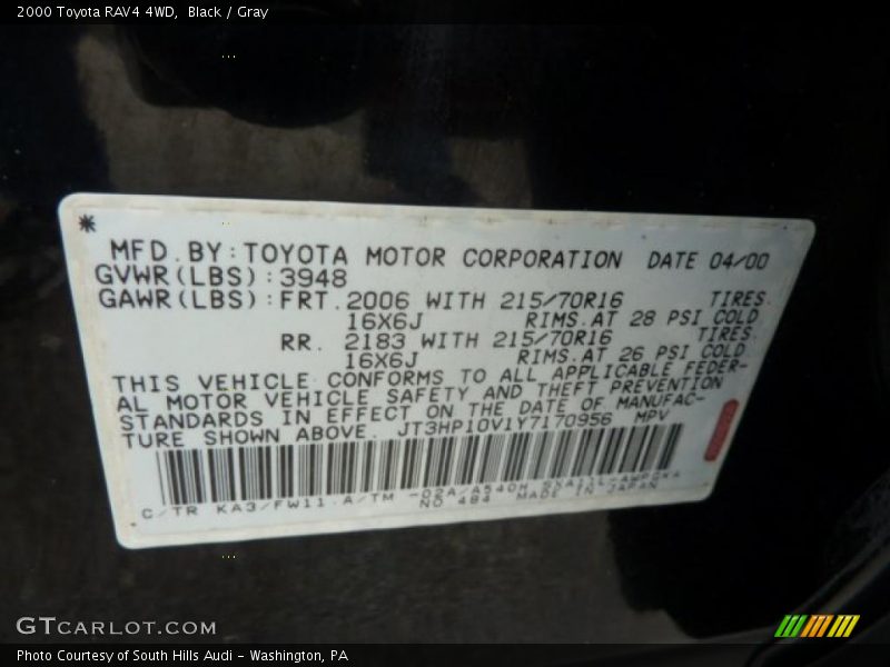Black / Gray 2000 Toyota RAV4 4WD