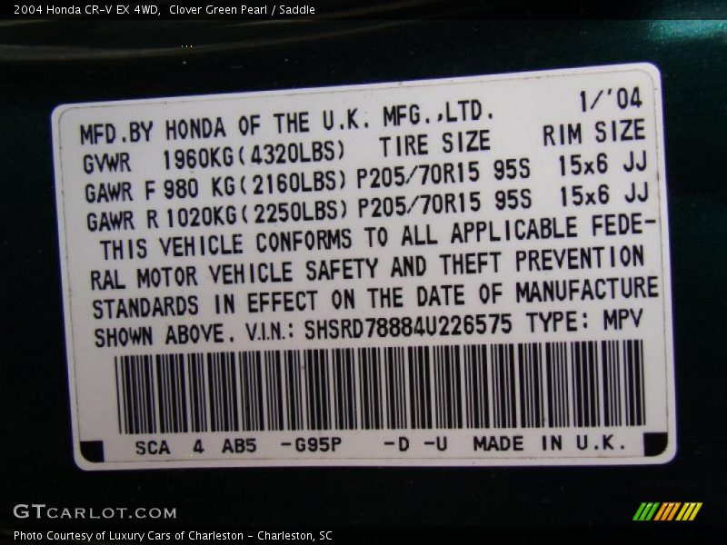 Clover Green Pearl / Saddle 2004 Honda CR-V EX 4WD
