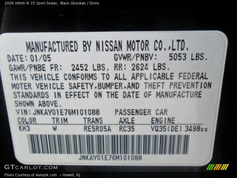 Black Obsidian / Stone 2006 Infiniti M 35 Sport Sedan